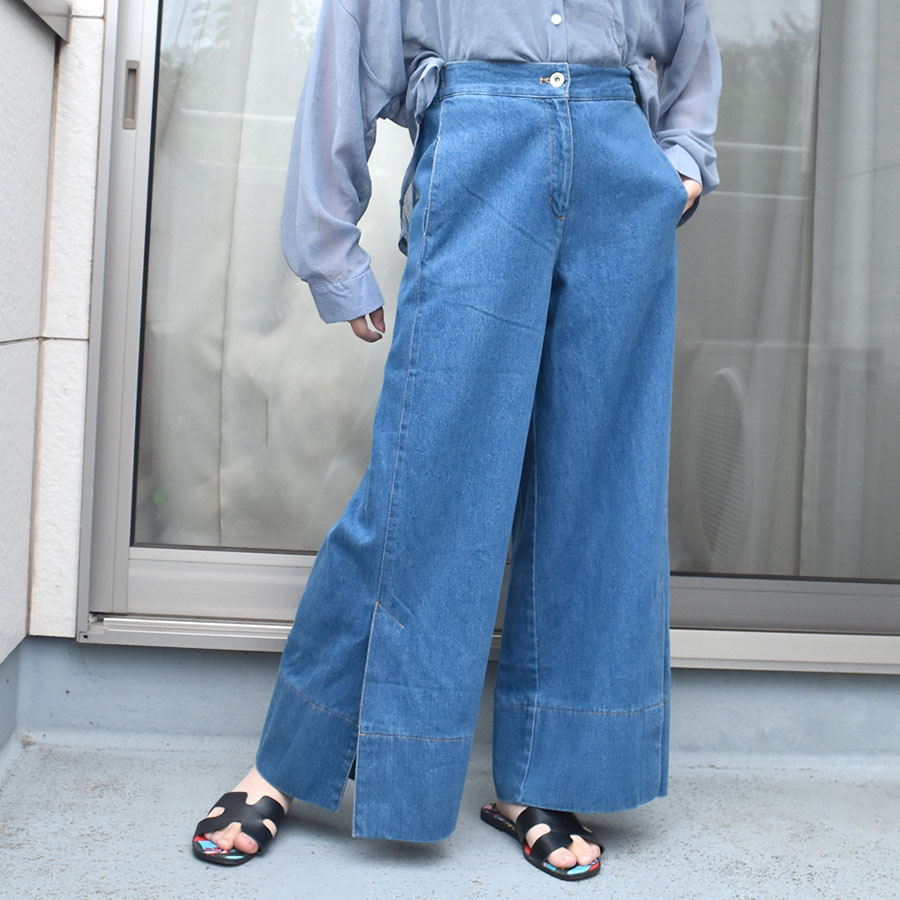 サイドスリットワイドデニムパンツ ハイウエストデニムパンツ  レディース[品番：XL000001767]｜SLENDER（スレンダー）のレディースファッション通販｜SHOPLIST（ショップリスト）