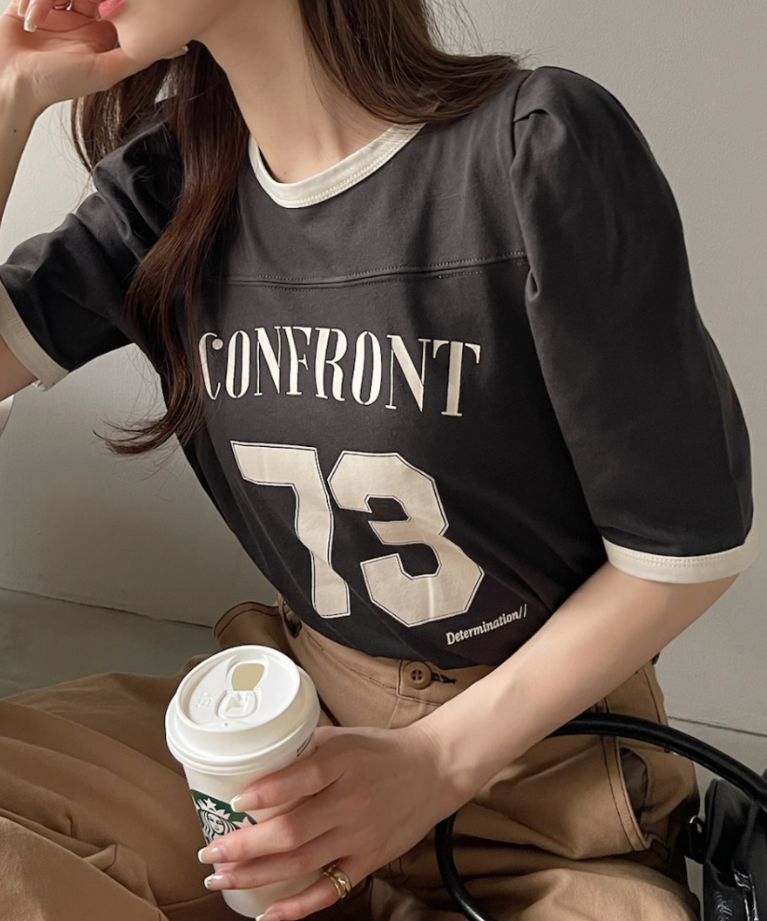 ナンバー ロゴ プリント パワショル リンガー Tシャツ[品番 