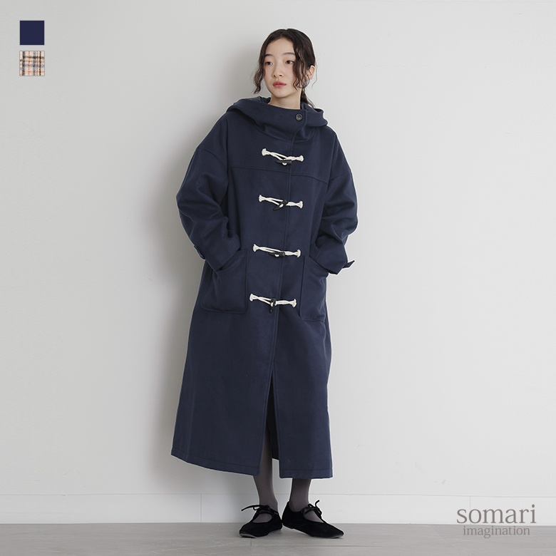 AZUL by moussy 耳障りな 紺色 ダッフルコート フード取り外し可能
