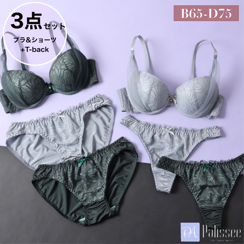 サイドチュールレース  ３/４モールドカップブラ＆ショーツ＋Tバック[品番：PLSW0001093]｜palissee（パリーゼ）のレディースファッション通販｜SHOPLIST（ショップリスト）