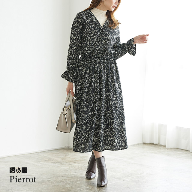 スキッパーブラウジングワンピースワンピース ワンピ シャツワンピ 花柄  レトロ[品番：PRTW0001758]｜Pierrot（ピエロ）のレディースファッション通販｜SHOPLIST（ショップリスト）