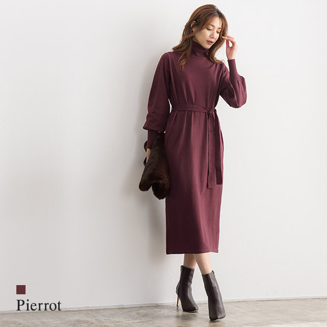 ベルト付きタートルニットワンピース ワンピース ニットワンピ ニットワンピース 品番 Prtw Pierrot ピエロ のレディースファッション通販 Shoplist ショップリスト