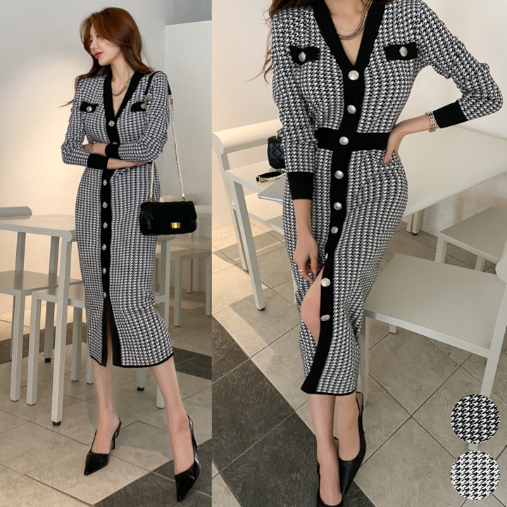 ご予約品 ハウンドトゥースレディワンピース 完売 ロングワンピース Elnidal Com