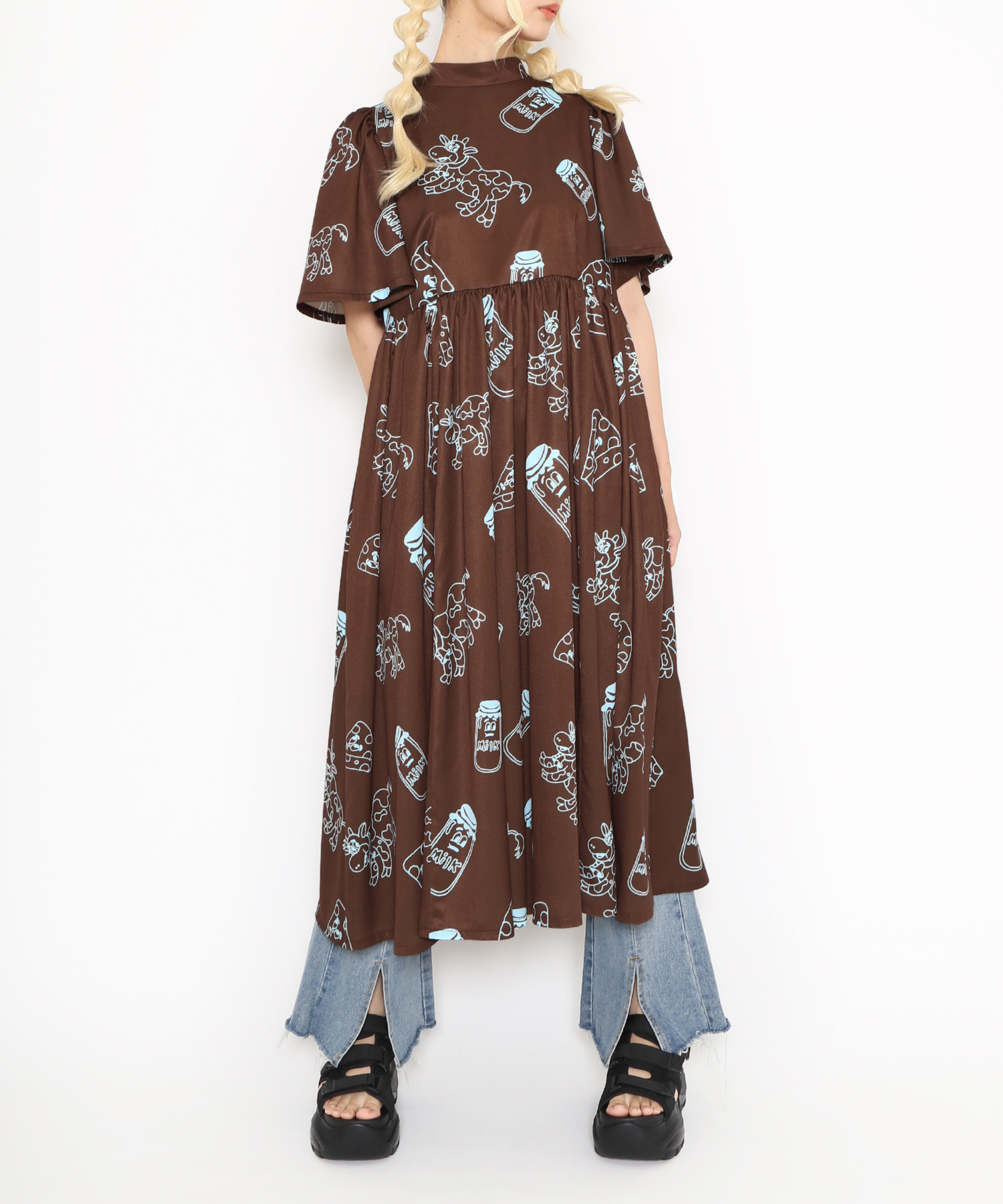 pa•se•ri パセリ ロング ワンピース 総柄 花 ベルト 飾りボタン 容易く 