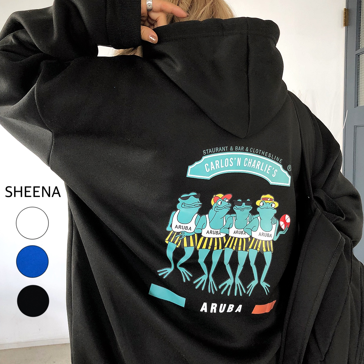 Frogイラストプリントルーズパーカー 秋 冬 新作 韓国 韓国ファッション 品番 Shnw Sheena シーナ のレディースファッション通販 毎日送料無料 Shoplist ショップリスト