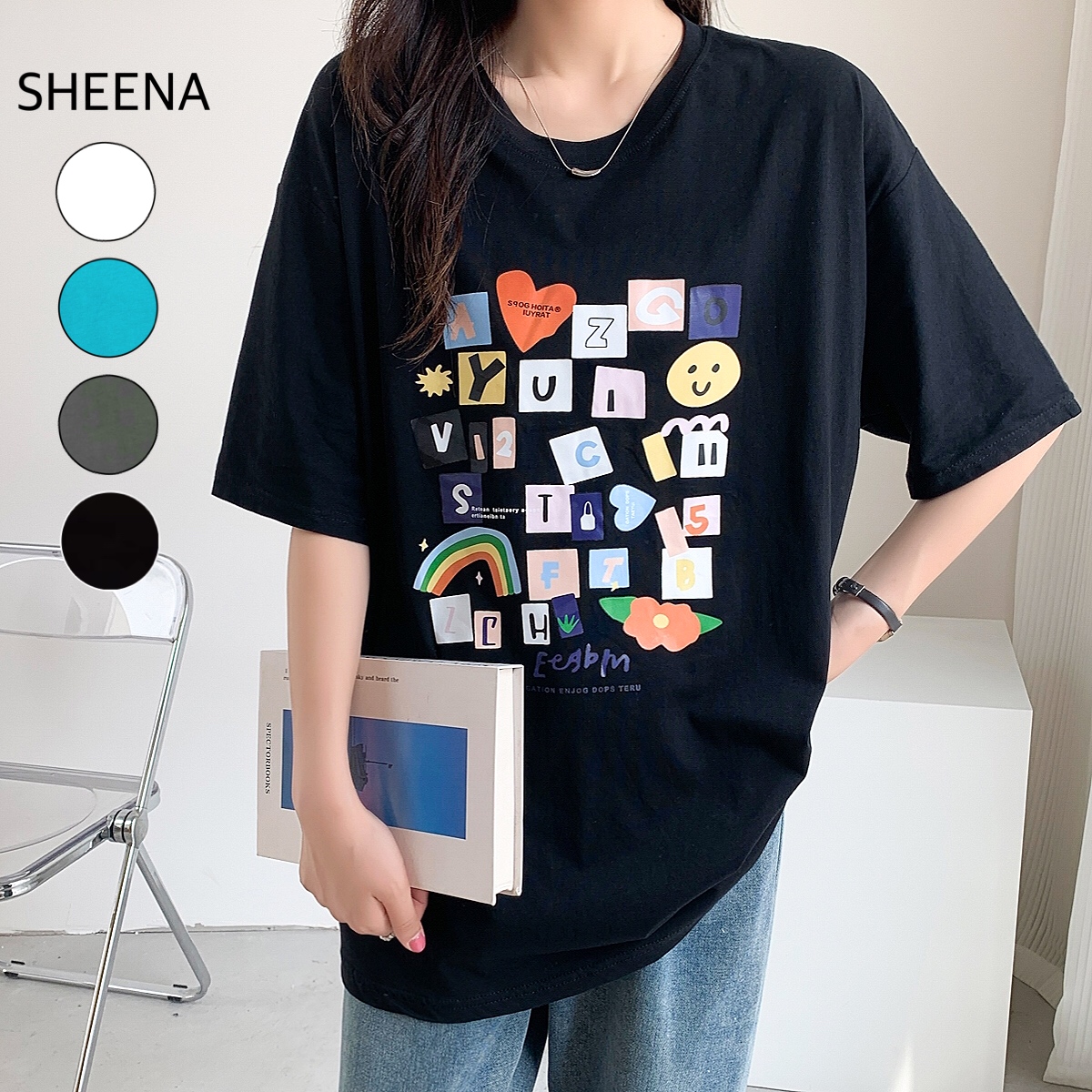 グラフィックプリントルーズＴシャツ 春 夏[品番：SHNW0009569