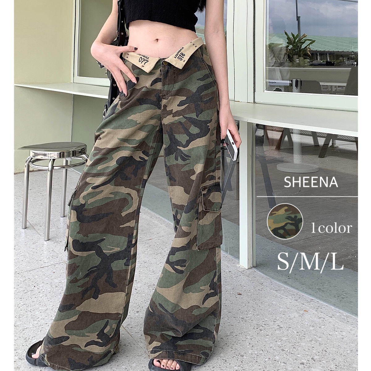 折り返しウエスト迷彩柄カーゴパンツ 春 夏[品番：SHNW0011421]｜SHEENA  （シーナ）のレディースファッション通販｜SHOPLIST（ショップリスト）