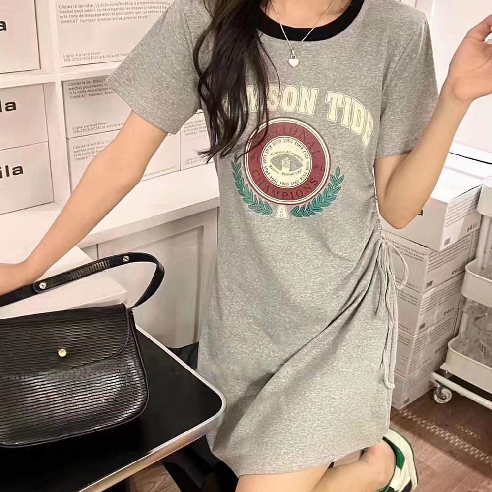 配色プリントロングTシャツ 半袖 ミニワンピース[品番 ...