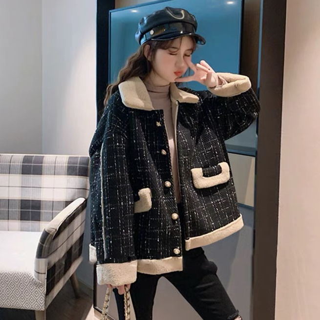 ツイードボアジャケット 韓国ファッション 冬コート[品番：SHNW0005637