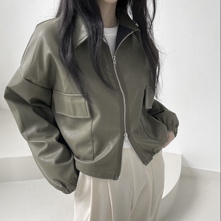 Sibra - フェイクレザージャケット 韓国ファッション 春服[品番