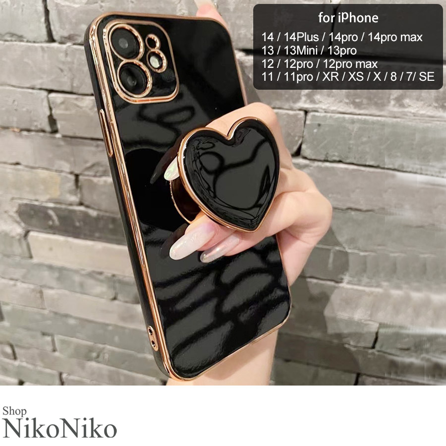 iPhone14ケース キルティング シンプル レザー風高級 韓国 ブラック 黒
