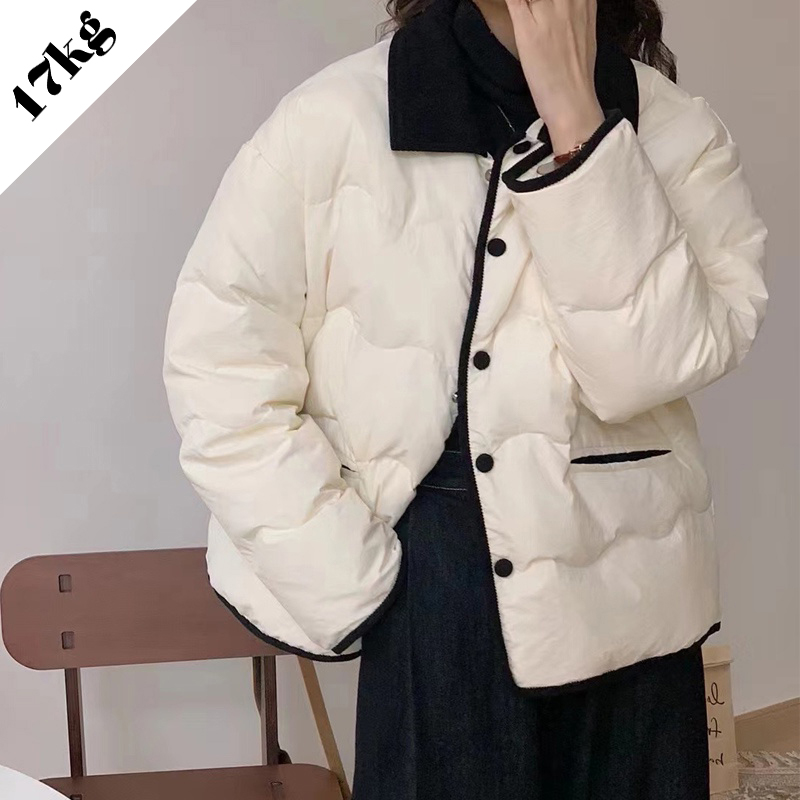 【SHOPLIST限定】韓国ファッションコーデュロイ襟付き薄めダウン