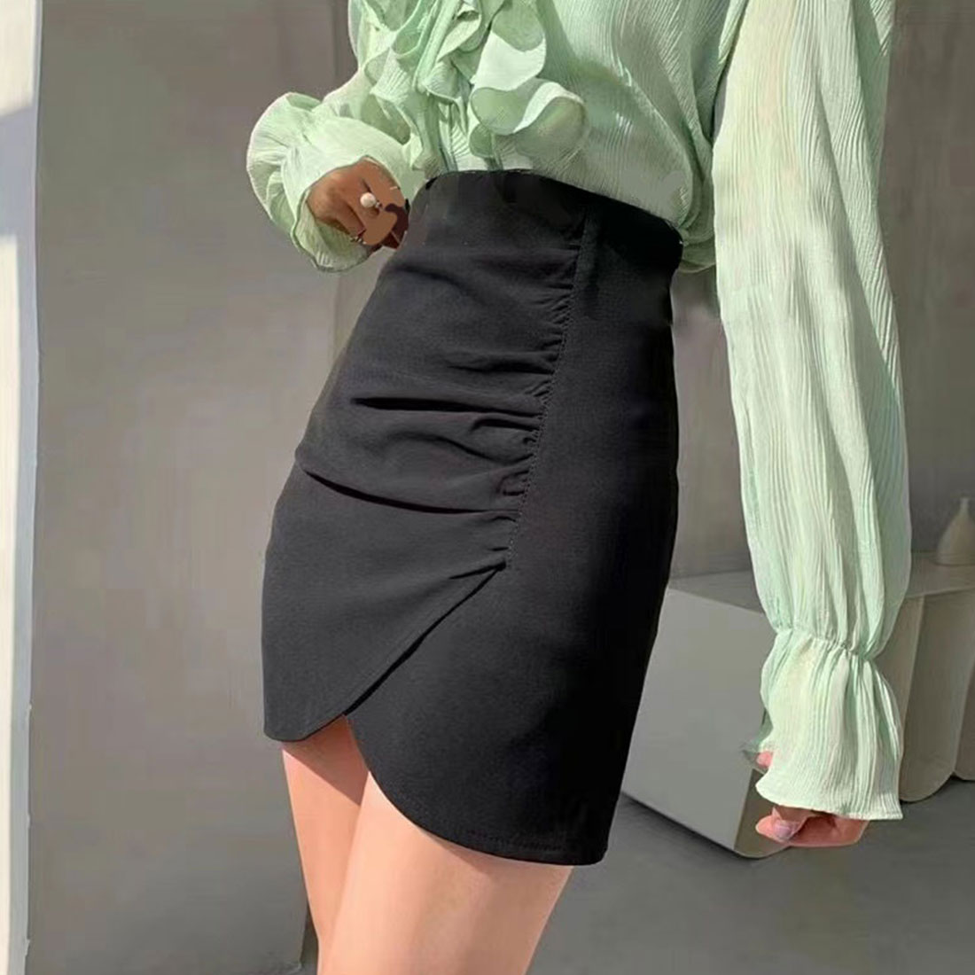 ファッション通販 タイト スカート ミニ 美脚 韓国 アシンメトリー 黒
