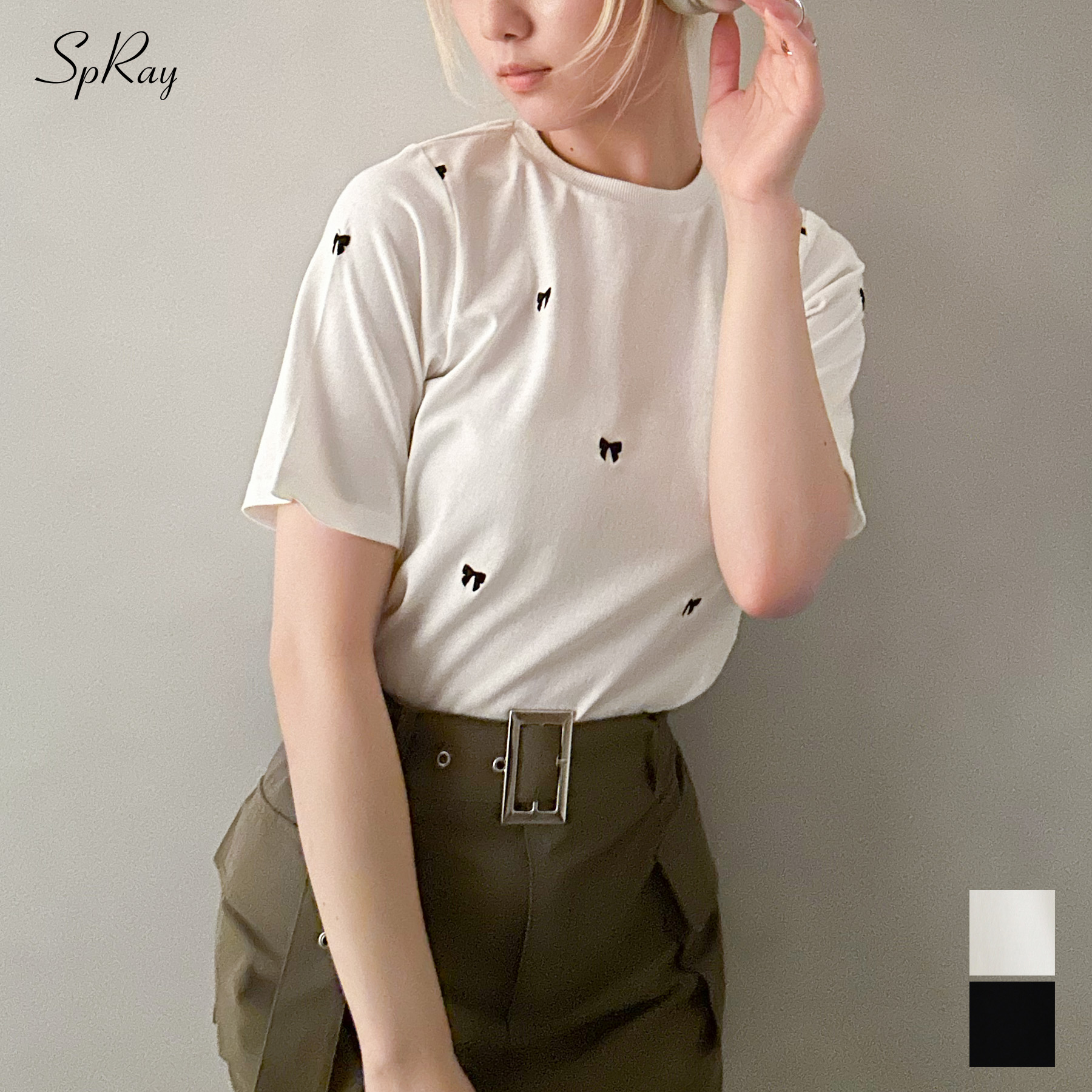 リボン刺繍 Tシャツ[品番：SPRW0010147]｜SpRay（スプレイ）の  