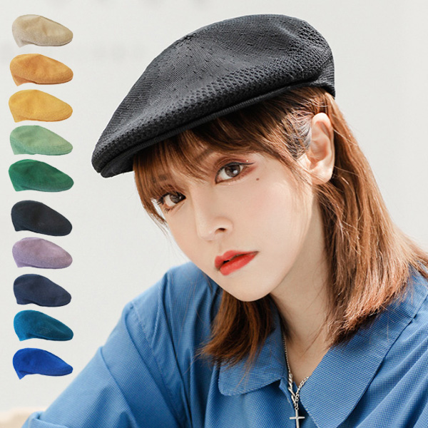 KANGOL ベレー帽 メッシュ 韓国 ハンチング 黒 帽子 - ハンチング