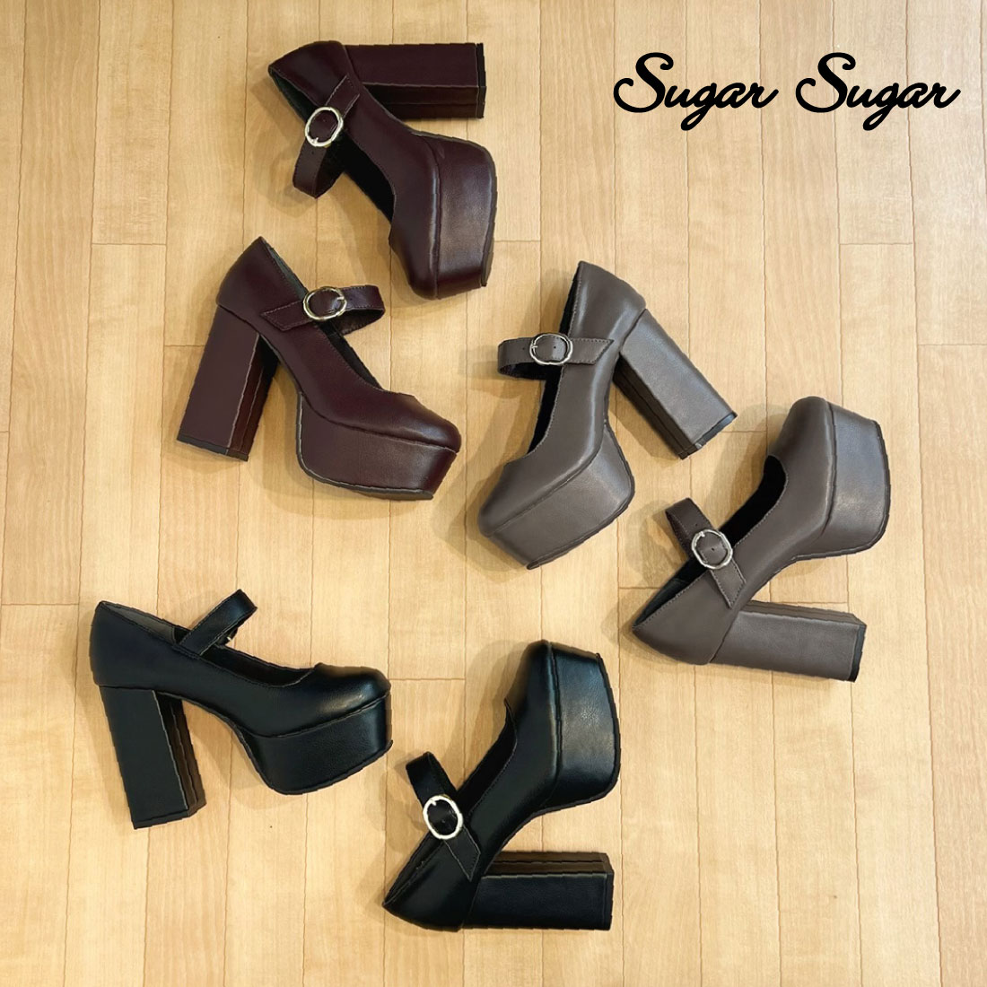 シュガーシュガーSugarSugar ソフトスクエアチャンキーヒールパンプス