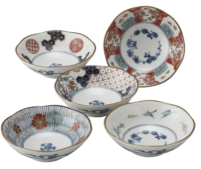 伊万里 海辺 風景 染付 中皿 5枚 [B31373] 伊万里 海辺 風景 染付 中皿