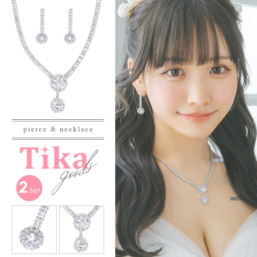 ラウンド×ラインビジューシルバーベースネックレス＆ピアスセット[品番：XK000012684]｜Tika（ティカ）のレディースファッション通販｜SHOPLIST（ショップリスト）