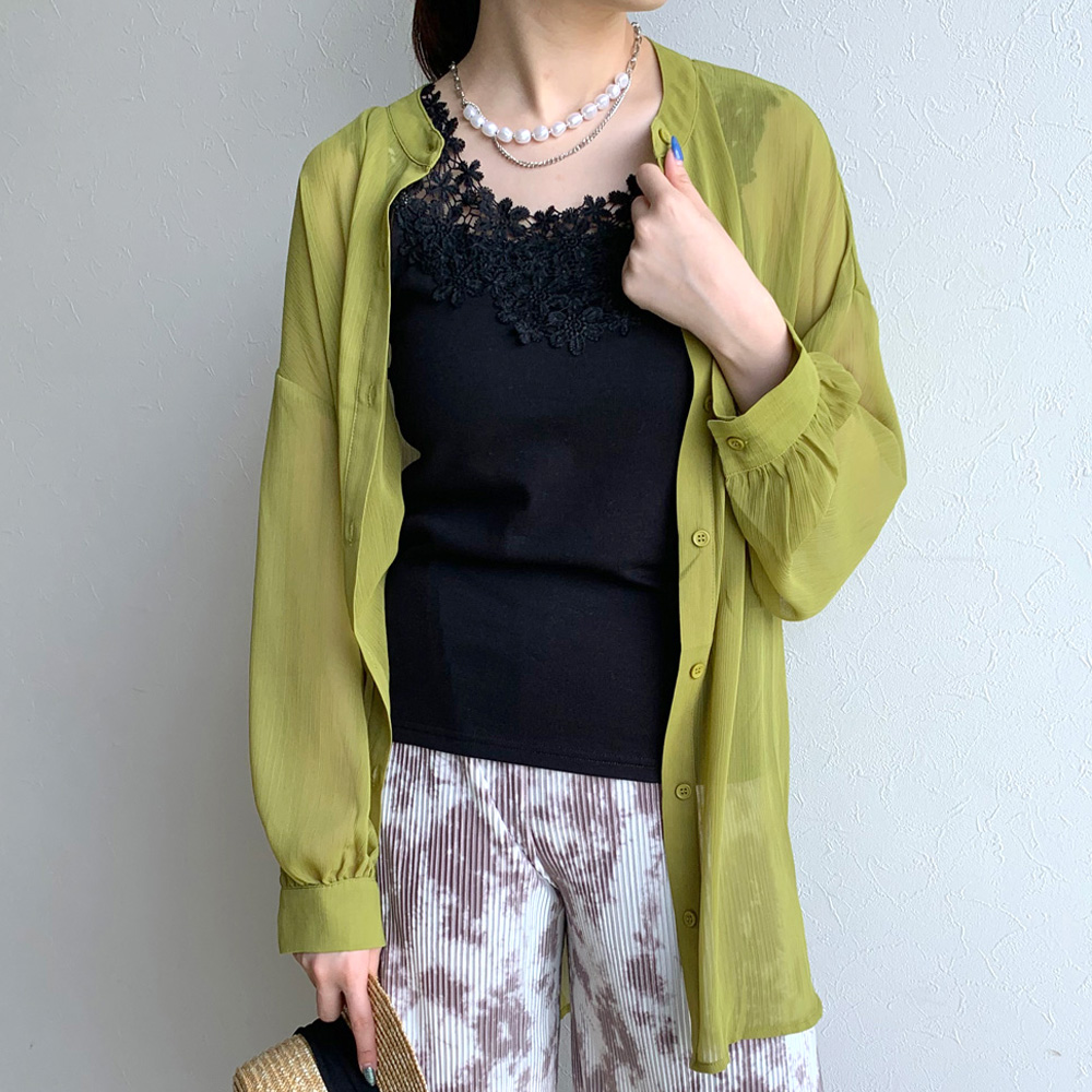 完売品 papier Sheer Honey / Green シアー ブラウス - メルカリ - 半袖
