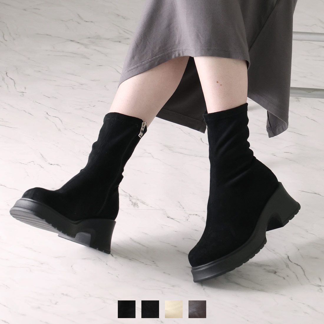 ボリュームトゥ厚底ストレッチミドルブーツ[品番：VIVS0009844]｜VIVIAN COLLECTION（ヴィヴィアンコレクション  ）のレディースファッション通販｜SHOPLIST（ショップリスト）