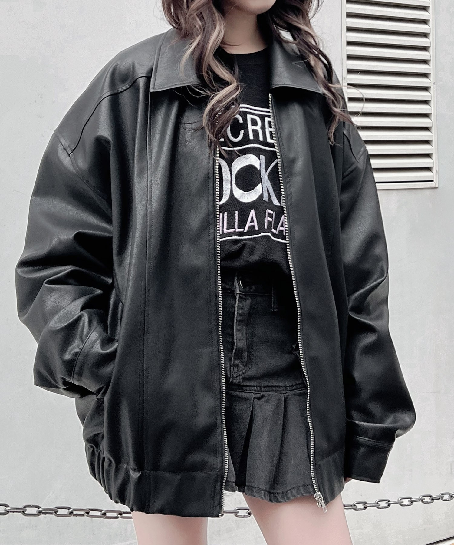 オーバーフェイクレザーブルゾン 韓国  韓国ファッション[品番：WG010085527]｜WEGO【WOMEN】（ウィゴー）のレディースファッション通販｜SHOPLIST（ショップリスト）