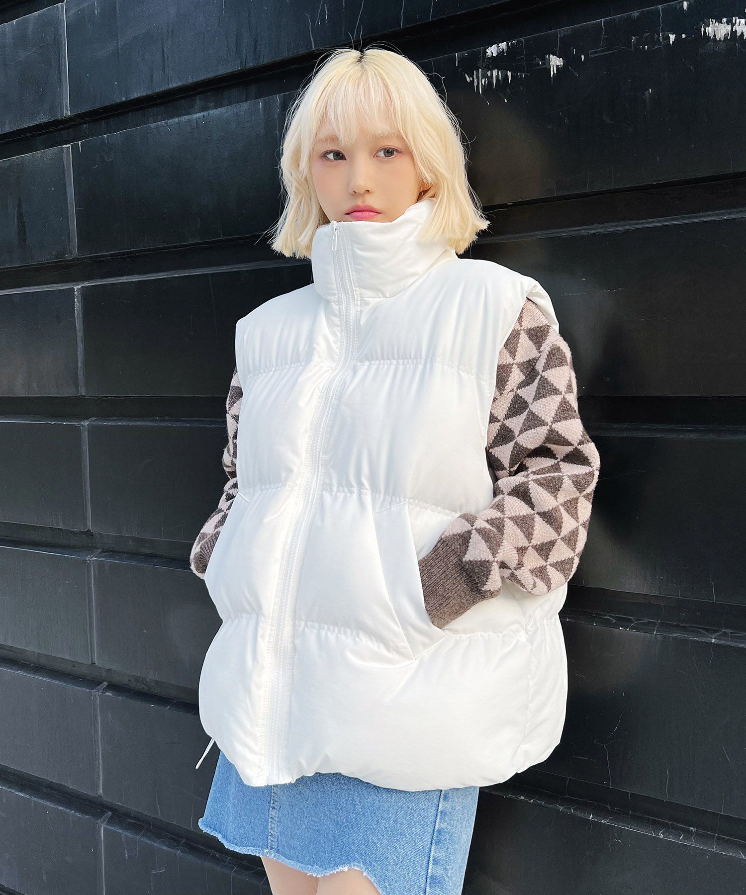 ホワイト】エコダウンベスト 韓国 韓国ファッション[品番：WG010086542