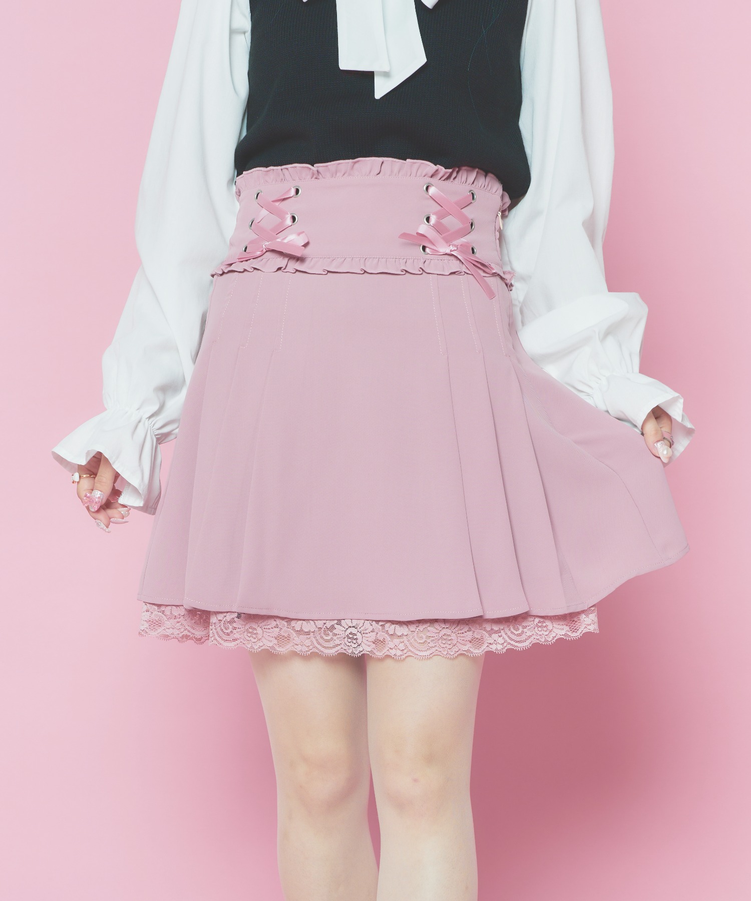 ワンピース　ミニ　スカート　韓国　黒　ピンク　ミニ　リボン　可愛い　量産型　人気