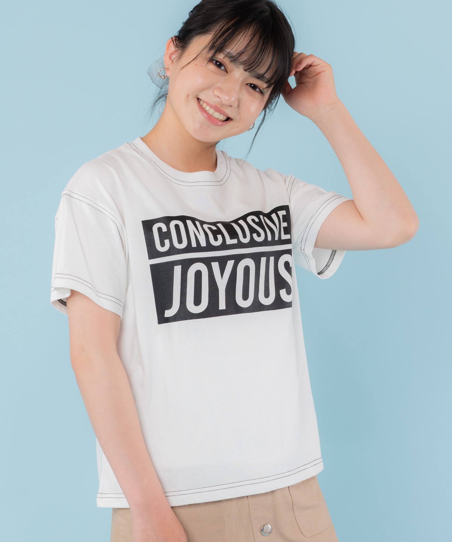 porMe】配色ステッチプリントＴシャツ 韓国 韓国ファッション[品番