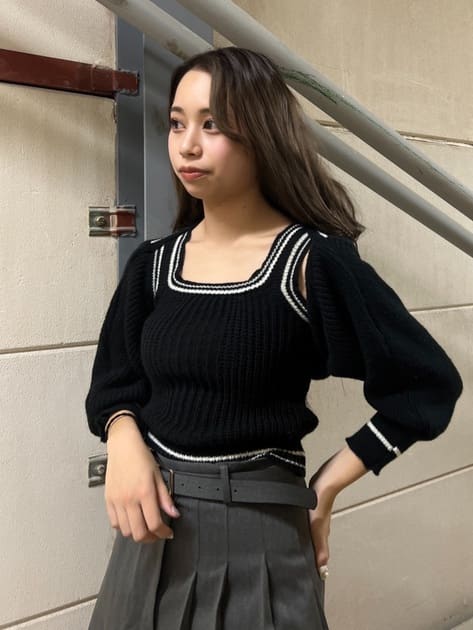 ブラック】ラインカーディガン+キャミセット 韓国 韓国ファッション