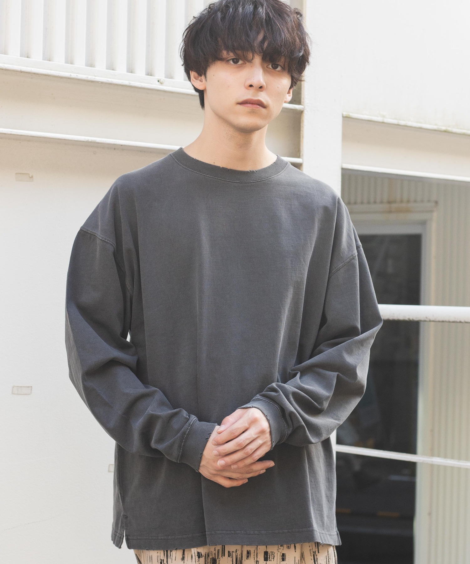 メンズ パンク 長袖 ロック 白 ダメージ ロンT ビック 着回し - Tシャツ