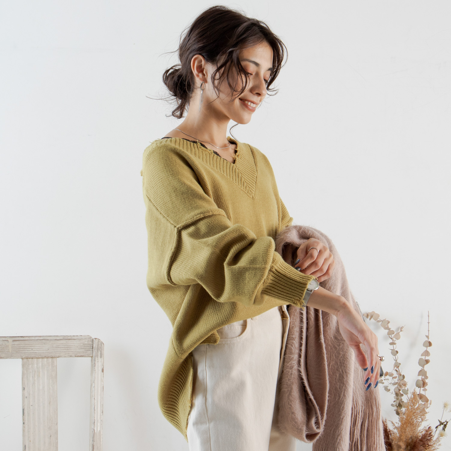 TWINS OF FLORENCE Back Vネック KNIT 黒