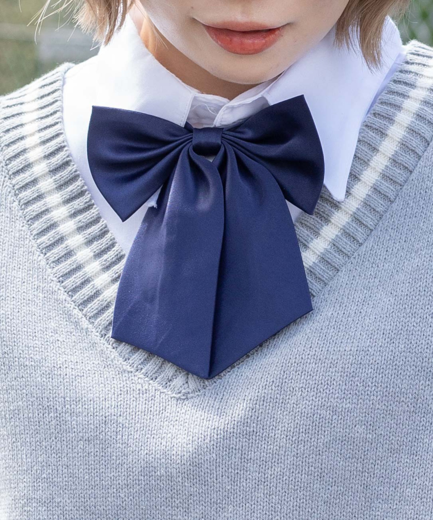 新品 紺色 制服リボン スクールリボン 三つ折り - コスチューム・コスプレ