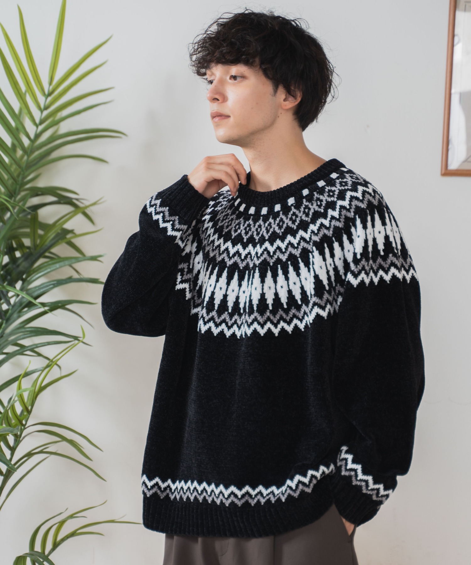 ベロアモール総柄ラグランプルオーバー[品番：WG010088983]｜WEGO【MEN