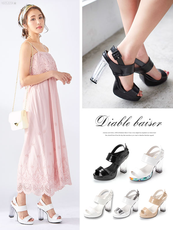 10cmチャンキークリアヒールスリングバックベルトサンダル Db Cl 品番 Yu 夢展望 ユメテンボウ のレディースファッション通販 Shoplist ショップリスト